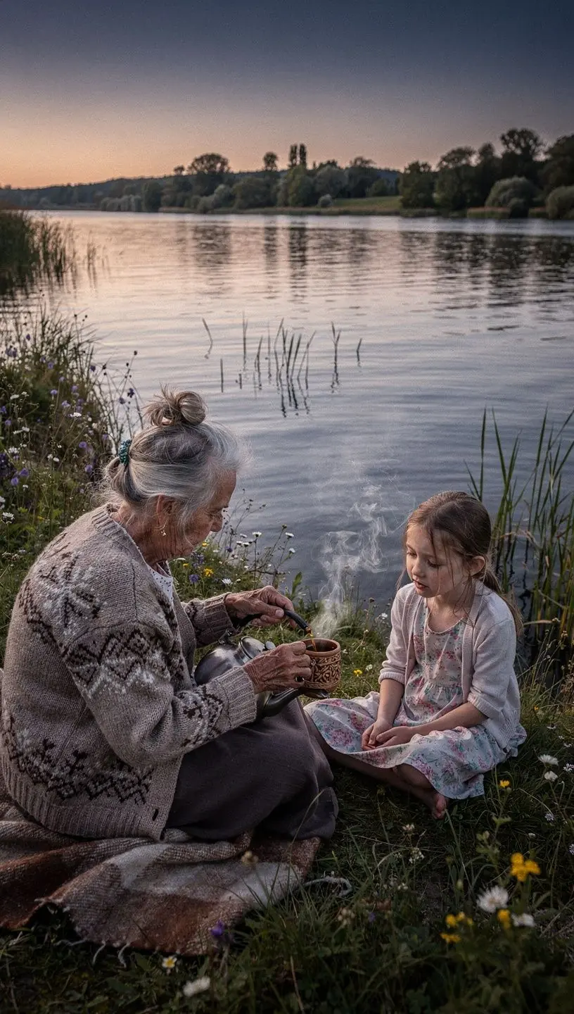 Kompozicija su arbatos lapais, medine arbatine ir ramybės simboliais šalia meditacinės vietos.